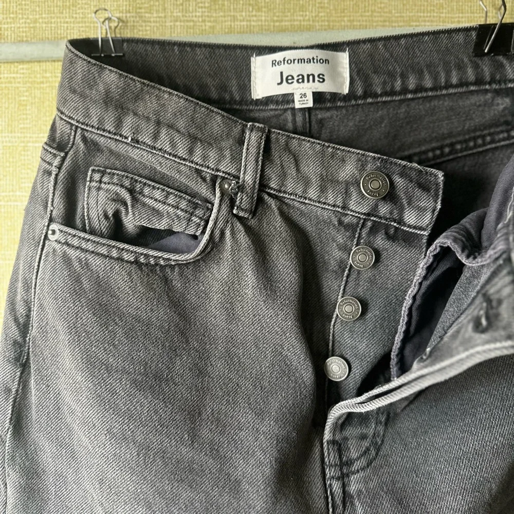 Reformation Cynthia Black Patch Denim Jeans High Rise Straight Size 26